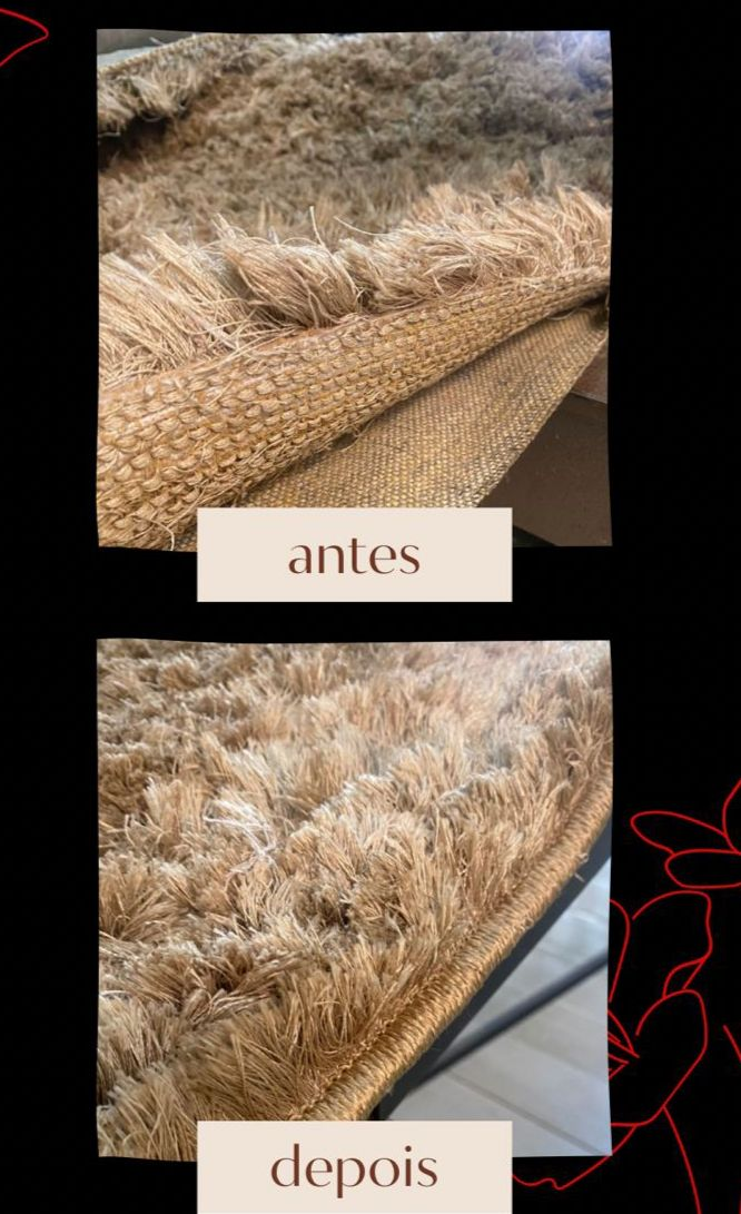 Antes e depois de restauração com debrum em tapete